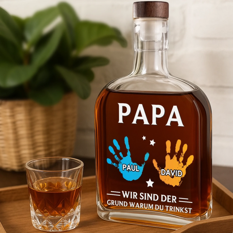 Personalisierte Whiskyflasche – Vatertagsgeschenk Für Papa, Opa – Strichmännchen Kinder