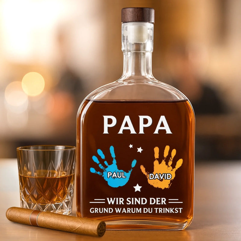 Personalisierte Whiskyflasche – Vatertagsgeschenk Für Papa, Opa – Strichmännchen Kinder