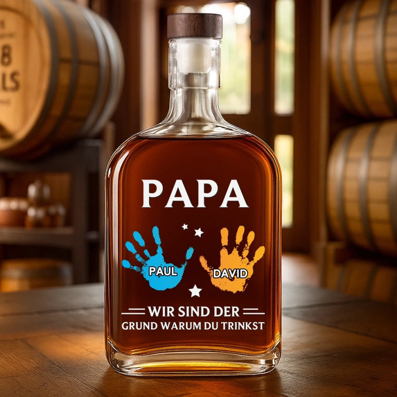 Personalisierte Whiskyflasche – Vatertagsgeschenk Für Papa, Opa – Strichmännchen Kinder