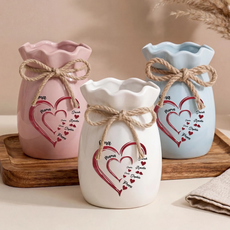 Personalisierte Blumenvase mit Seil – Muttertagsgeschenk für Mama, Oma – Liebe unserer Familie