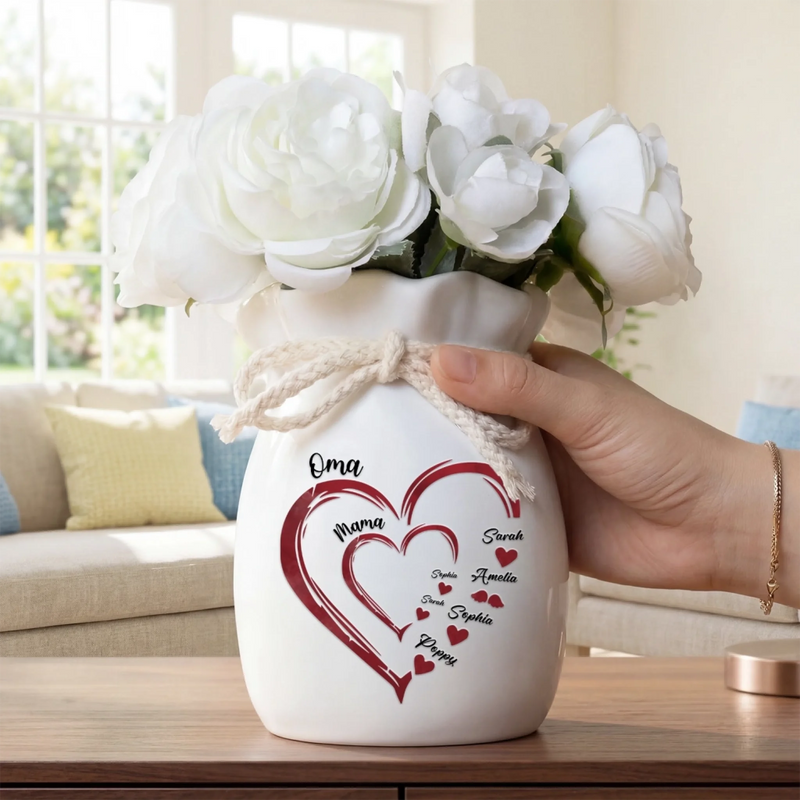Personalisierte Blumenvase mit Seil – Muttertagsgeschenk für Mama, Oma – Liebe unserer Familie