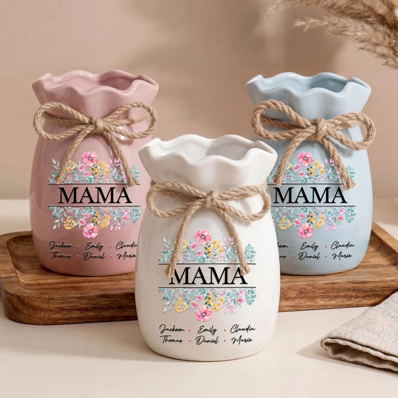 Personalisierte Blumenvase mit Seil – Muttertagsgeschenk für Mama, Oma – Liebe verbindet Familie