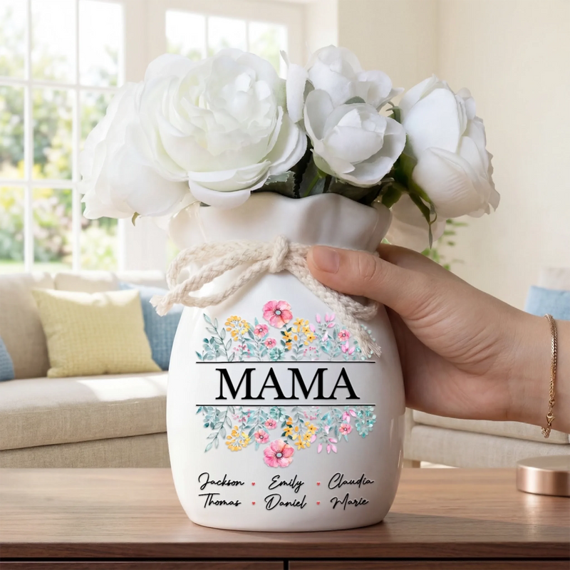 Personalisierte Blumenvase mit Seil – Muttertagsgeschenk für Mama, Oma – Liebe verbindet Familie