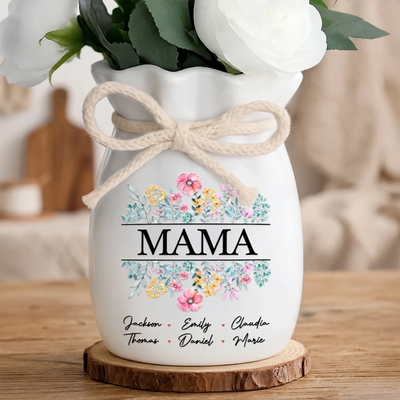 Personalisierte Blumenvase mit Seil – Muttertagsgeschenk für Mama, Oma – Liebe verbindet Familie