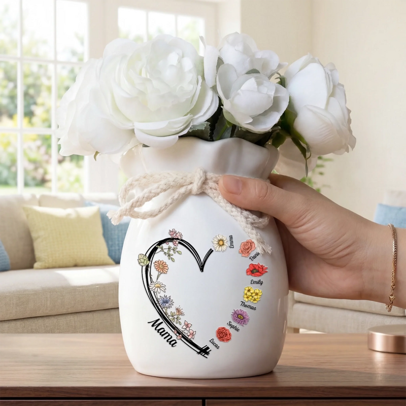 Personalisierte Blumenvase mit Seil – Muttertagsgeschenk für Mama, Oma – Familie voller Liebe
