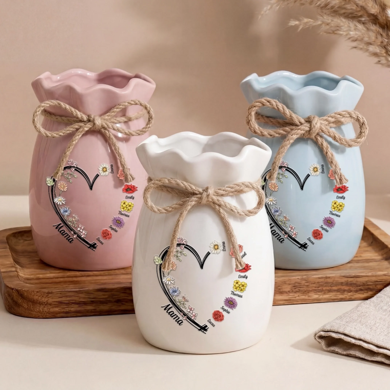 Personalisierte Blumenvase mit Seil – Muttertagsgeschenk für Mama, Oma – Familie voller Liebe