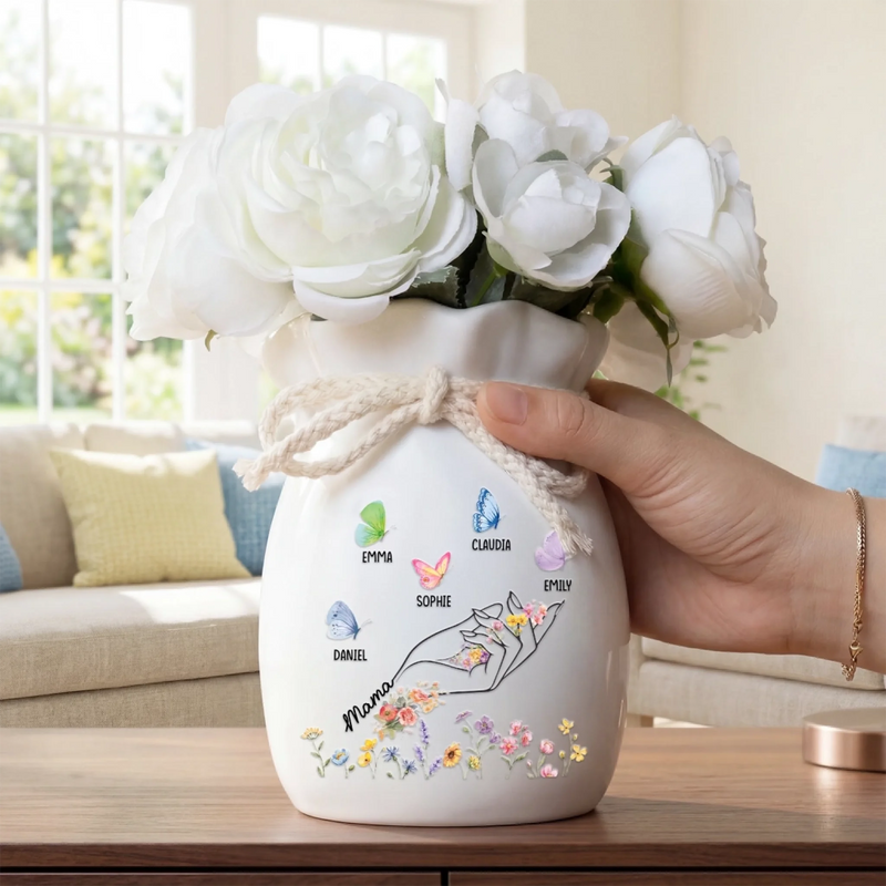Personalisierte Blumenvase mit Seil – Muttertagsgeschenk für Mama, Oma – Liebe macht Familie