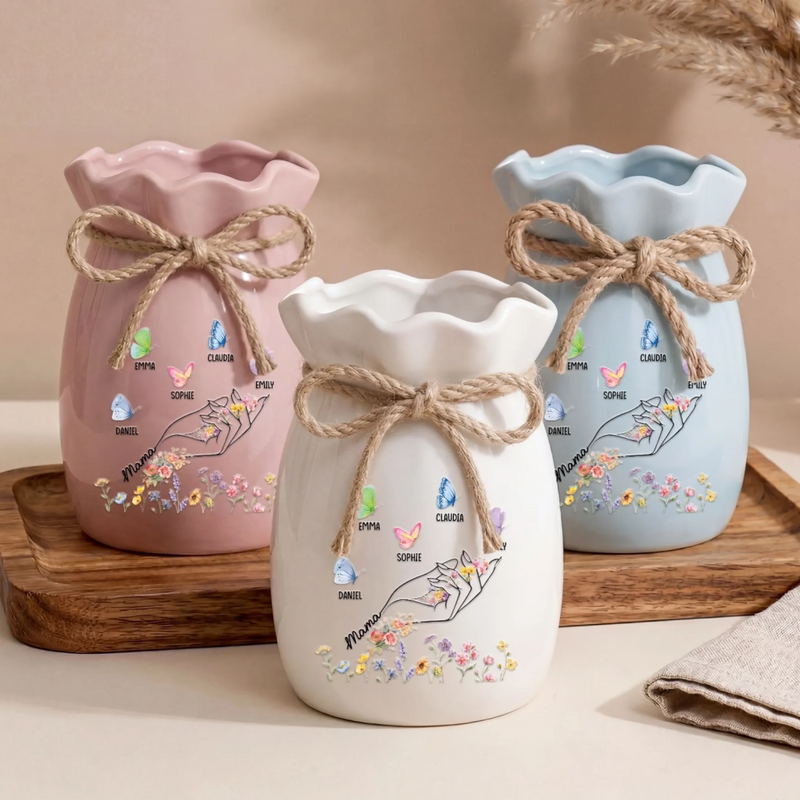 Personalisierte Blumenvase mit Seil – Muttertagsgeschenk für Mama, Oma – Liebe macht Familie