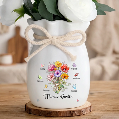 Personalisierte Blumenvase mit Seil – Muttertagsgeschenk für Mama, Oma – Mamas Garten Familie