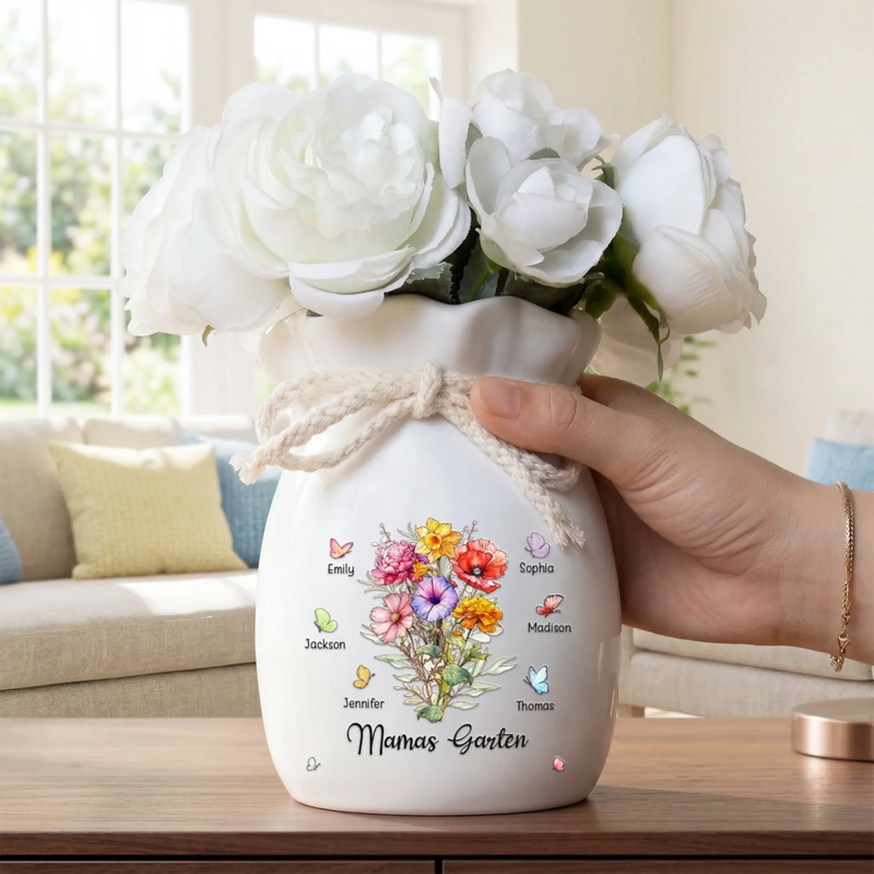 Personalisierte Blumenvase mit Seil – Muttertagsgeschenk für Mama, Oma – Mamas Garten Familie