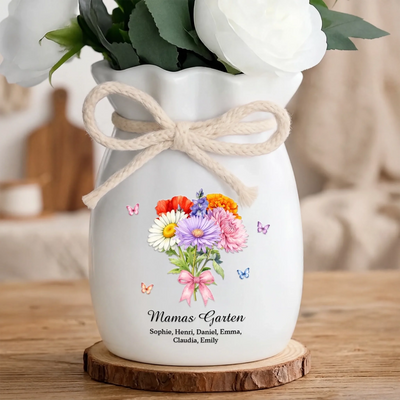 Personalisierte Blumenvase mit Seil – Muttertagsgeschenk für Mama, Oma – Der Garten unserer Mama