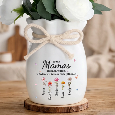 Personalisierte Blumenvase mit Seil – Muttertagsgeschenk für Mama, Oma – Wenn Mamas Blumen wären