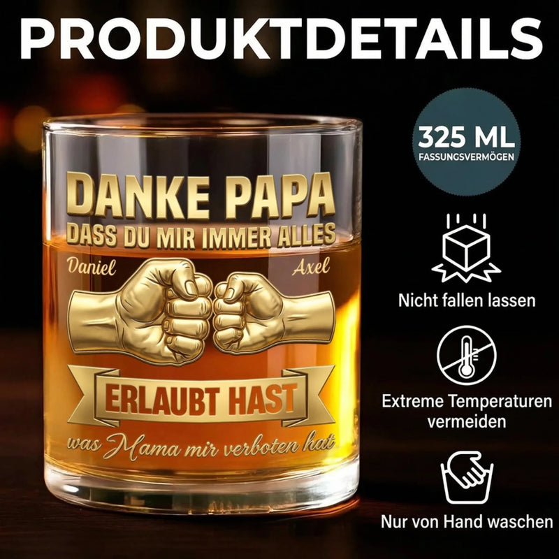 Personalisierter Whiskyglas – Vatertagsgeschenk für Papa – Danke für alles.