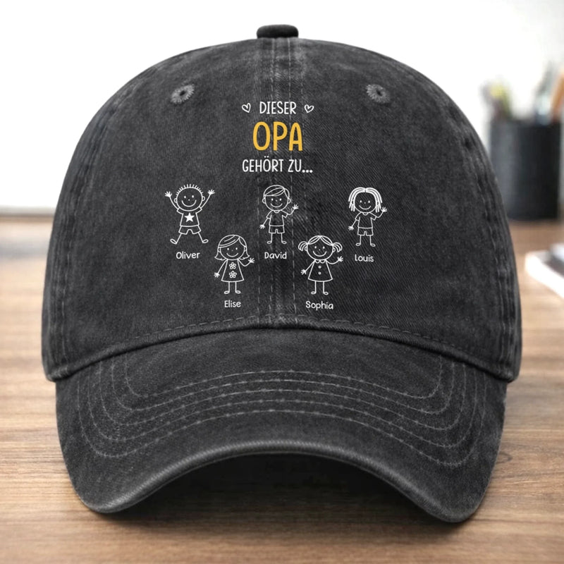 Benutzerdefinierte Baseballkappe Aus Gewaschenem Vintage-denim - Personalisierte Geburtstagsgeschenke Für Papa, Opa - Geliebt Von Meiner Lieblingscrew