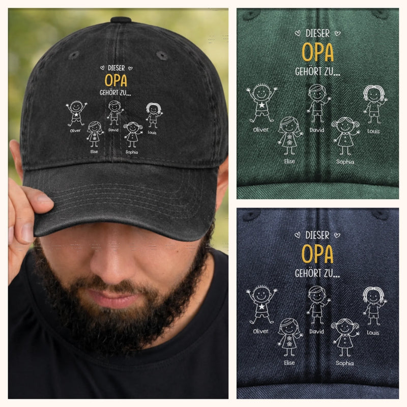 Benutzerdefinierte Baseballkappe Aus Gewaschenem Vintage-denim - Personalisierte Geburtstagsgeschenke Für Papa, Opa - Geliebt Von Meiner Lieblingscrew