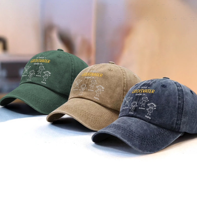 Benutzerdefinierte Baseballkappe Aus Gewaschenem Vintage-denim - Personalisierte Geburtstagsgeschenke Für Papa, Opa - Geliebt Von Meiner Lieblingscrew