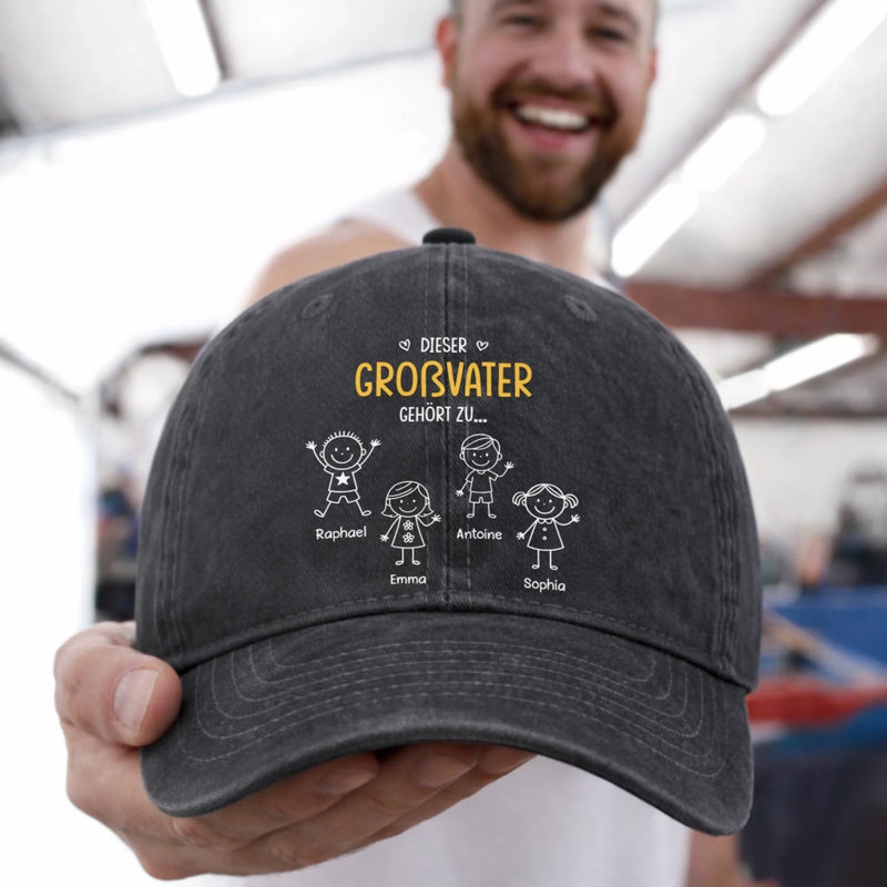 Benutzerdefinierte Baseballkappe Aus Gewaschenem Vintage-denim - Personalisierte Geburtstagsgeschenke Für Papa, Opa - Geliebt Von Meiner Lieblingscrew