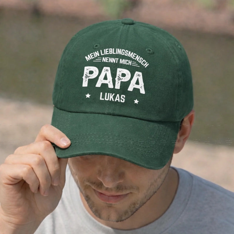 Benutzerdefinierte Baseballkappe Aus Gewaschenem Vintage-denim - Personalisierte Geburtstagsgeschenke Für Papa, Opa - Begleitet Von Meiner Liebsten Familie