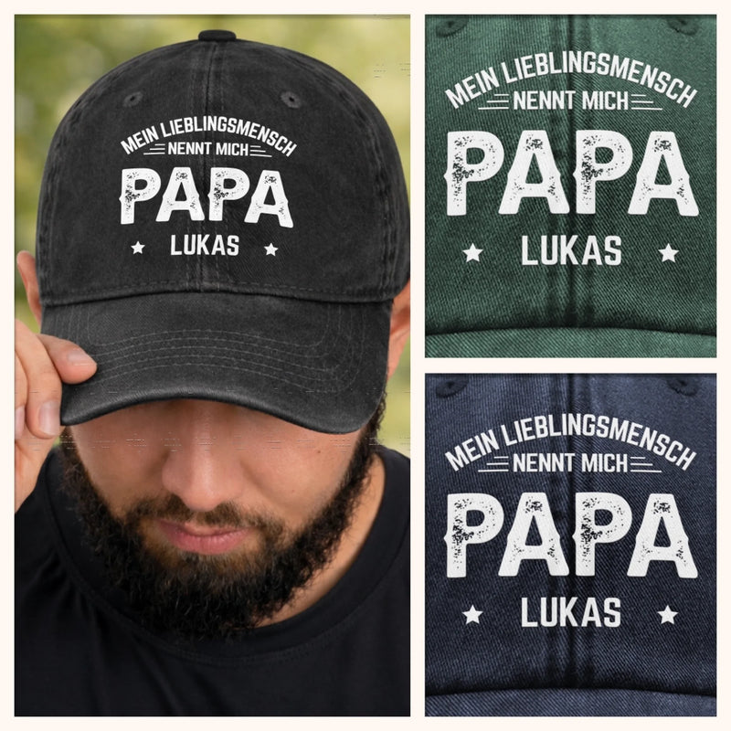 Benutzerdefinierte Baseballkappe Aus Gewaschenem Vintage-denim - Personalisierte Geburtstagsgeschenke Für Papa, Opa - Begleitet Von Meiner Liebsten Familie