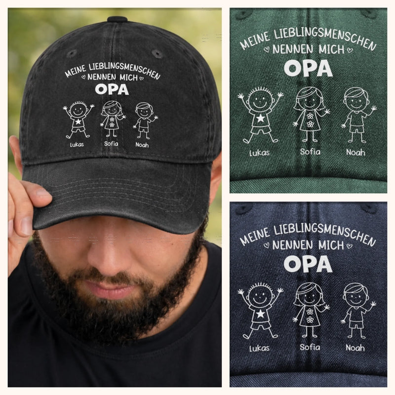 Benutzerdefinierte Baseballkappe Aus Gewaschenem Vintage-denim - Personalisierte Geburtstagsgeschenke Für Papa, Opa - Mein Lieblingsmensch Nennt Mich Opa
