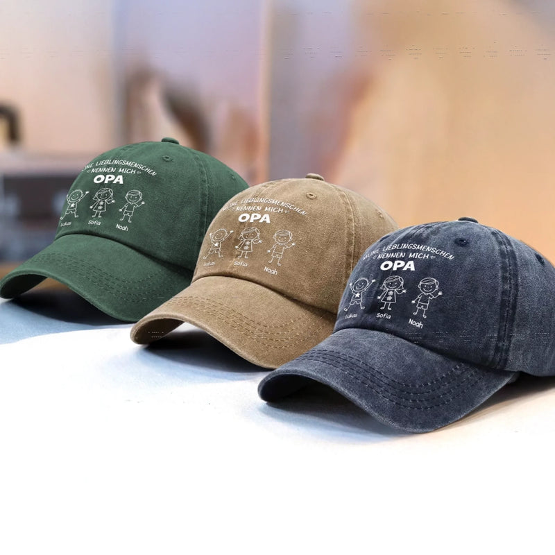 Benutzerdefinierte Baseballkappe Aus Gewaschenem Vintage-denim - Personalisierte Geburtstagsgeschenke Für Papa, Opa - Mein Lieblingsmensch Nennt Mich Opa