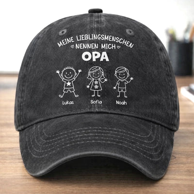 Benutzerdefinierte Baseballkappe aus gewaschenem Vintage-Denim – personalisierte Geburtstagsgeschenke für Papa, Opa – Mein Lieblingsmensch Nennt Mich Opa