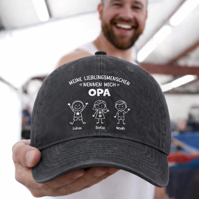 Benutzerdefinierte Baseballkappe Aus Gewaschenem Vintage-denim - Personalisierte Geburtstagsgeschenke Für Papa, Opa - Mein Lieblingsmensch Nennt Mich Opa