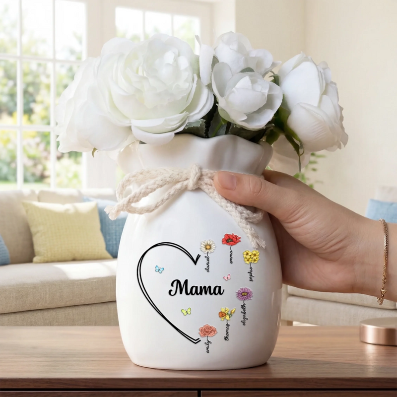 Personalisierte Blumenvase mit Seil – Muttertagsgeschenk für Mama, Oma – Mamas kleines Paradies