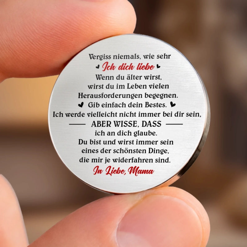 Personalisierter Taschenknuddler – Vatertagsgeschenk, Muttertagsgeschenk für Tochter, Sohn – Vergiss nie meine Liebe zu dir