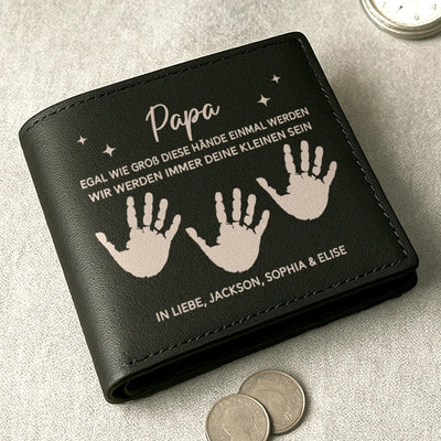 Individuell beidseitig bedruckte Ledergeldbörse – Personalisiertes Vatertagsgeschenk für Papa, Opa – Immer deine Kinder