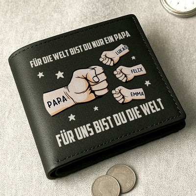 Individuell beidseitig bedruckte Ledergeldbörse – Personalisiertes Vatertagsgeschenk für Papa, Opa – Für immer deine Kleinen