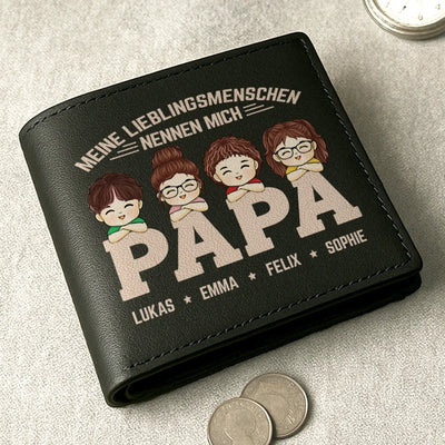 Individuell beidseitig bedruckte Ledergeldbörse – Personalisiertes Vatertagsgeschenk für Papa, Opa – du bist mein Lieblingsmensch