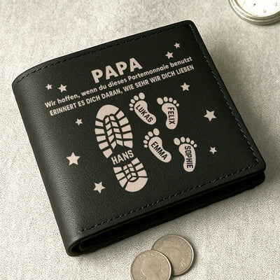 Individuell beidseitig bedruckte Ledergeldbörse – Personalisiertes Vatertagsgeschenk für Papa, Opa – Trag unsere Liebe immer bei dir