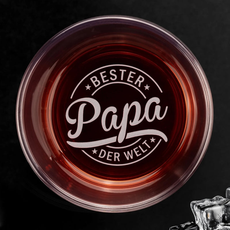 Personalisiertes Whiskyglas mit Boden- und Seiten-Gravur – Geschenk für Papa – Papa Nummer 1 für immer