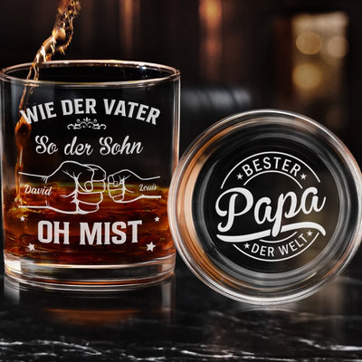 Personalisiertes Whiskyglas mit Boden- und Seiten-Gravur – Geschenk für Papa – Papa Nummer 1 für immer