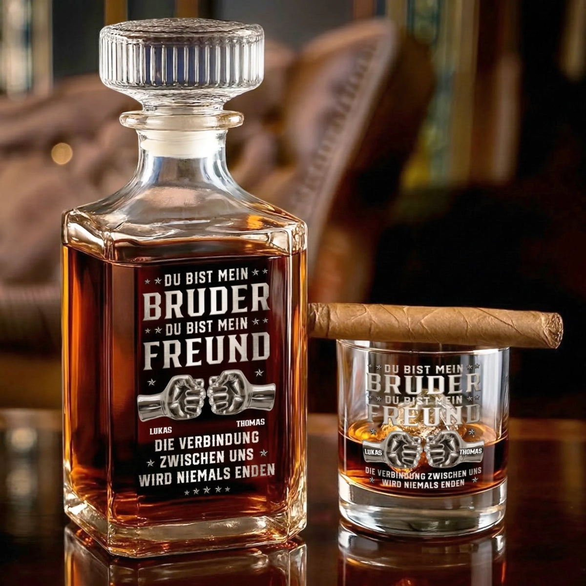 Personalisiertes Whisky-Dekanter-Set – Geschenk für Bruder, bester Freund – kein Zufall sondern Schicksal