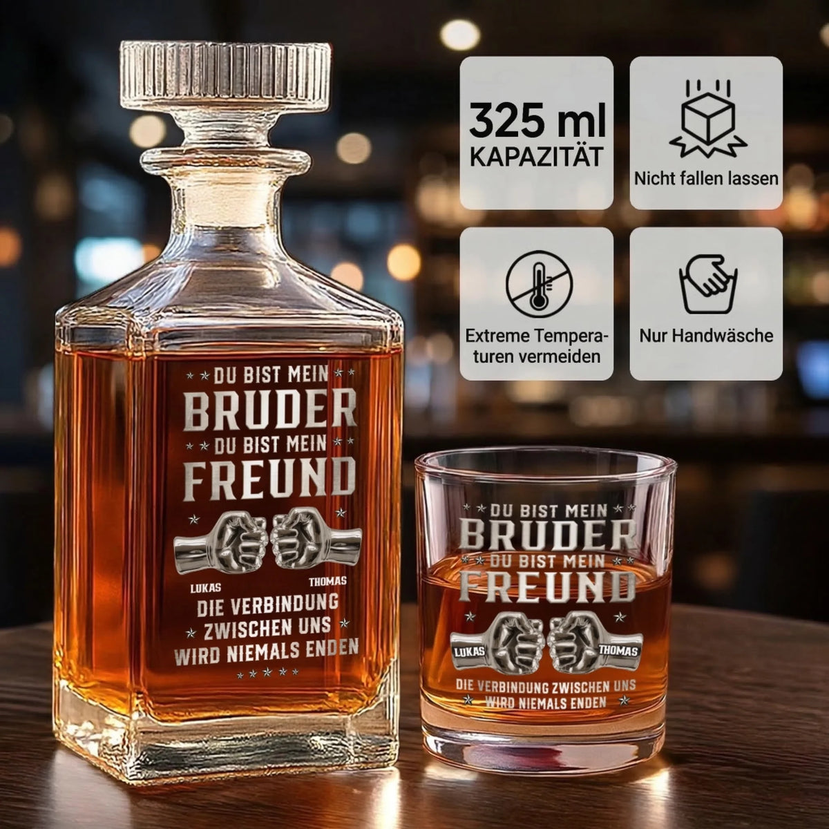 Personalisiertes Whisky-Dekanter-Set – Geschenk für Bruder, bester Freund – kein Zufall sondern Schicksal