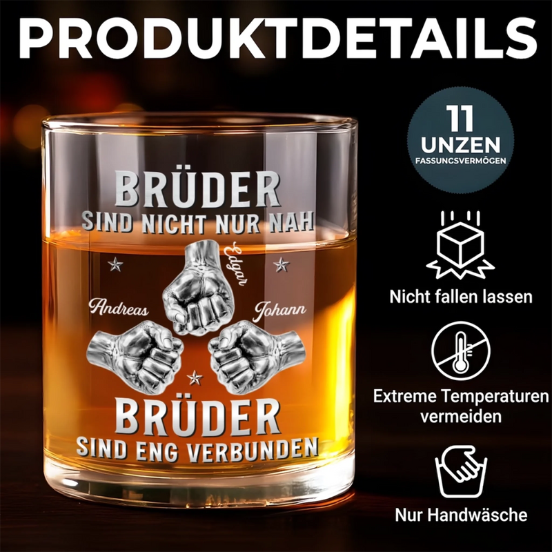Personalisierte Whiskyglas – Geschenk für Bruder – Brüder stärker als jede Distanz