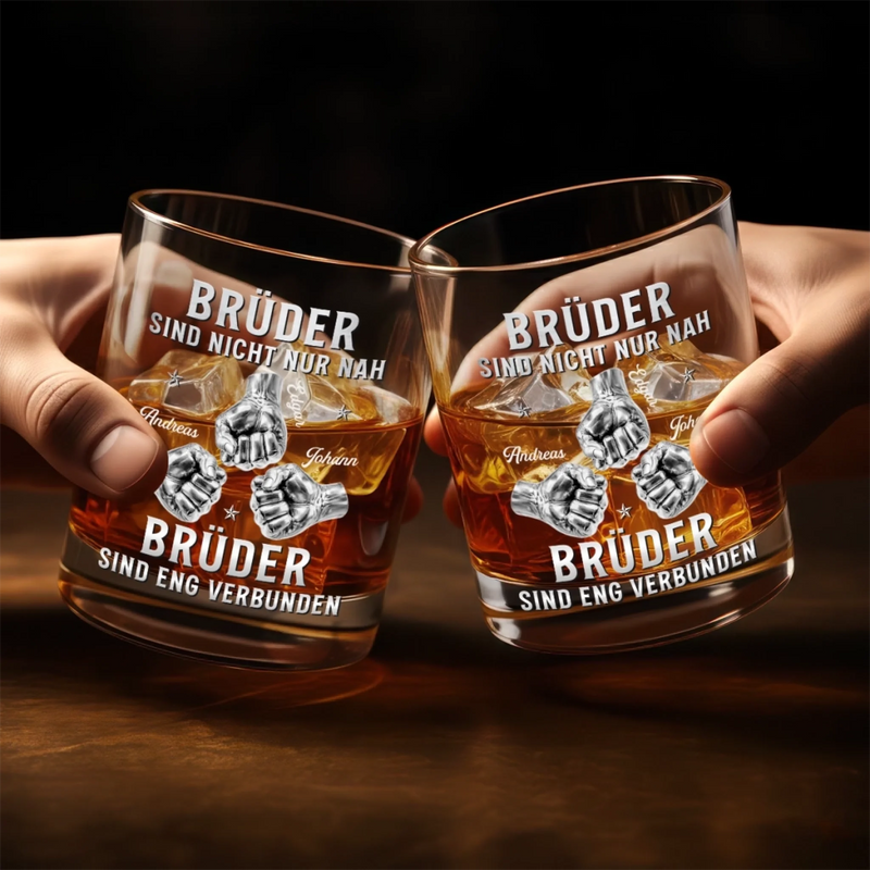 Personalisierte Whiskyglas – Geschenk für Bruder – Brüder stärker als jede Distanz