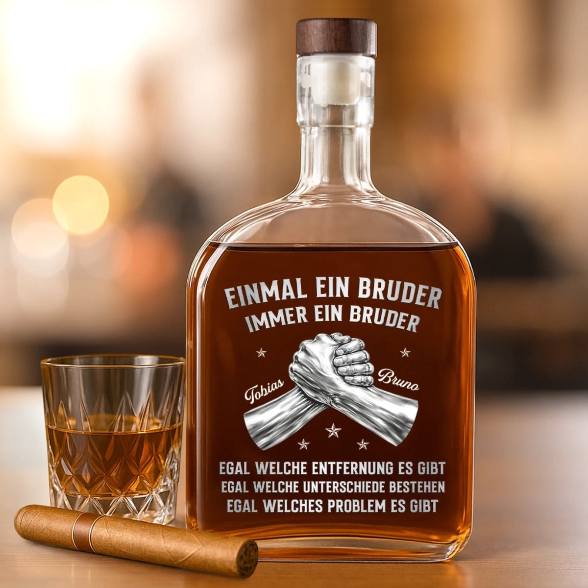 Personalisierte Whiskyflasche - Geschenk für Bruder - Es Gibt Keinen Unterschied, Immer Ein Bruder