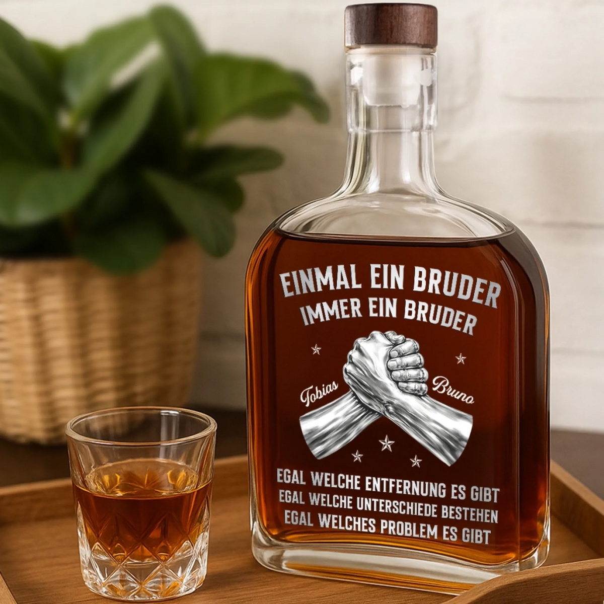 Personalisierte Whiskyflasche - Geschenk für Bruder - Es Gibt Keinen Unterschied, Immer Ein Bruder