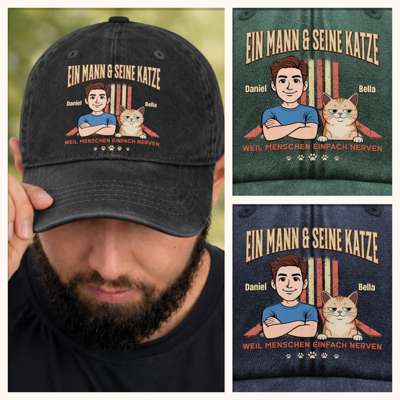 Personalisierte klassische Baseballkappe – Geschenk für Haustierbesitzer – Ein Mann & Seine Katze