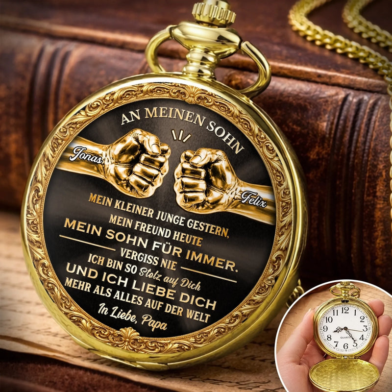 Personalisierte goldene Taschenuhr – Geschenk für Sohn – Du bist mein Stolz