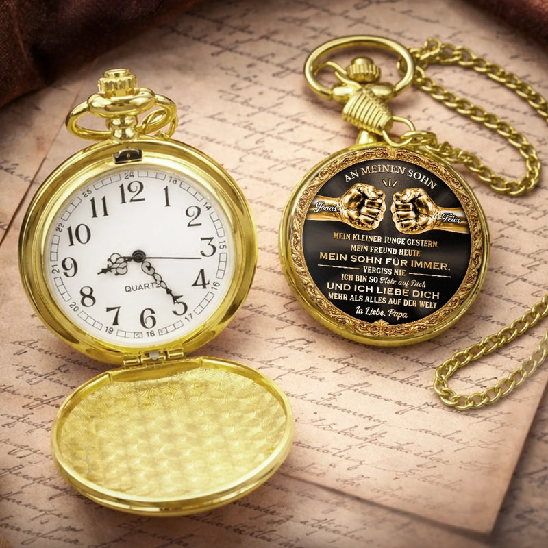 Personalisierte goldene Taschenuhr – Geschenk für Sohn – Du bist mein Stolz