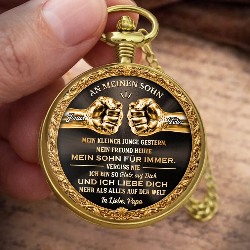 Personalisierte goldene Taschenuhr – Geschenk für Sohn – Du bist mein Stolz