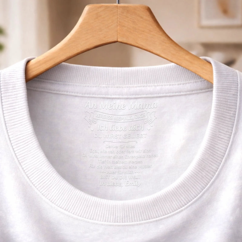 Personalisiertes Unisex-T-Shirt mit Innenkragen-Druck – Muttertagsgeschenke für Mama, Oma – Vergiss nie Ich liebe dich