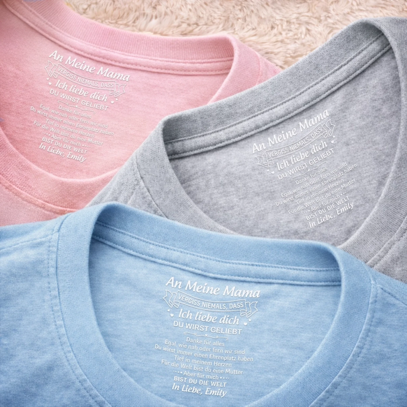 Personalisiertes Unisex-T-Shirt mit Innenkragen-Druck – Muttertagsgeschenke für Mama, Oma – Vergiss nie Ich liebe dich