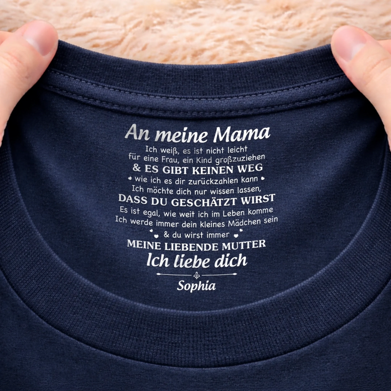Personalisiertes Unisex-T-Shirt mit Innenkragen-Druck – Muttertagsgeschenke für Mama, Oma – Für immer Ich liebe dich