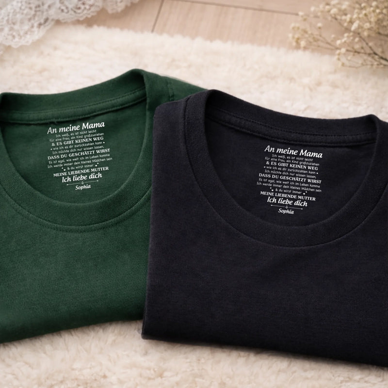 Personalisiertes Unisex-T-Shirt mit Innenkragen-Druck – Muttertagsgeschenke für Mama, Oma – Für immer Ich liebe dich