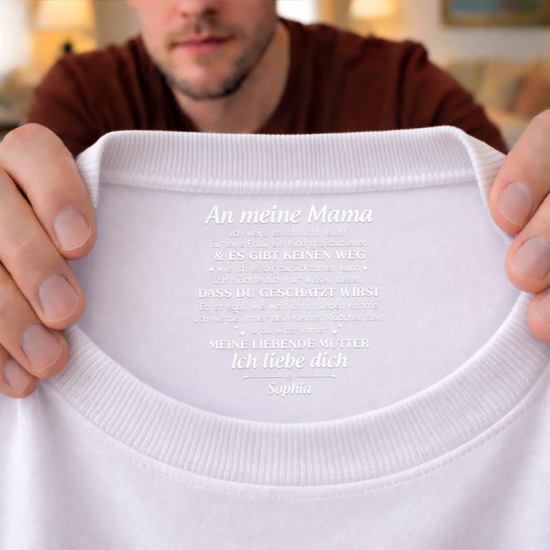 Personalisiertes Unisex-T-Shirt mit Innenkragen-Druck – Muttertagsgeschenke für Mama, Oma – Für immer Ich liebe dich